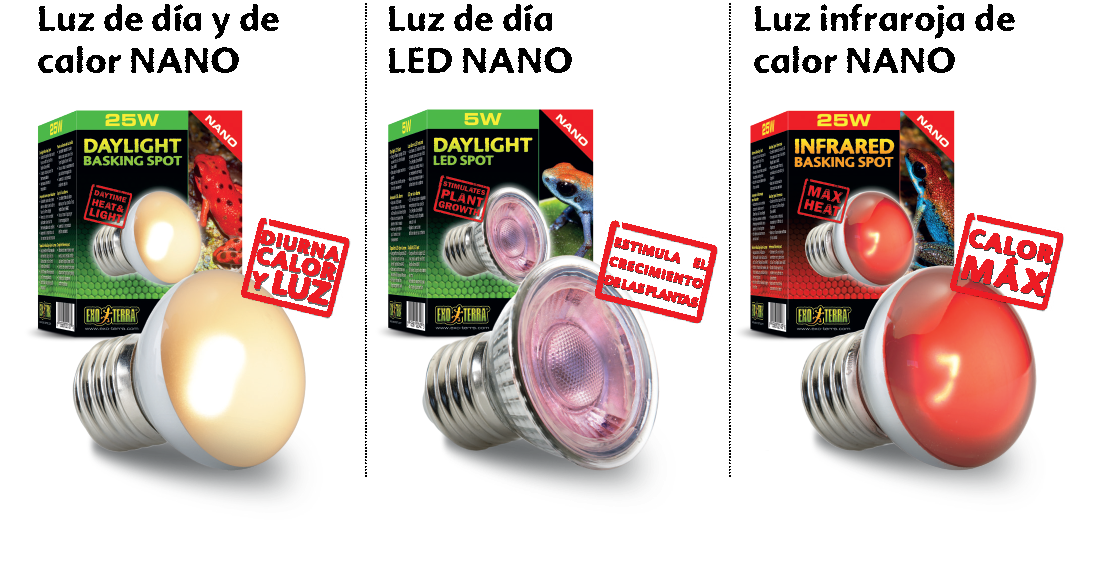 gama de iluminación nano LED, infrarroja y diurna de Exo Terra